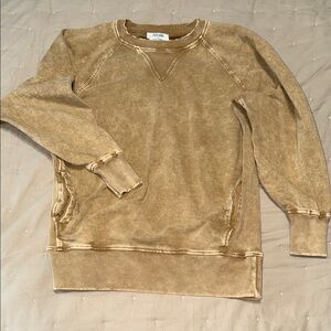 Zenana acid Washed Tan Crewneck Sweatshirt